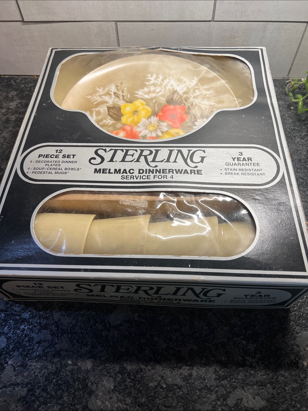 Vintage 12 Piece Melmac Dinnerware Set by Sterling.  New in box